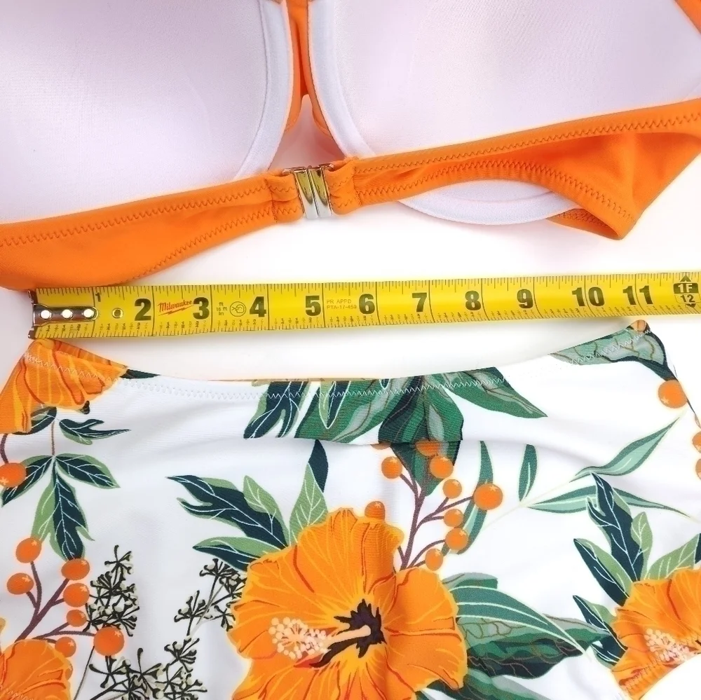 New Orange Floral 2pc Swimsuit Sz XS / S - Picture 12 of 16